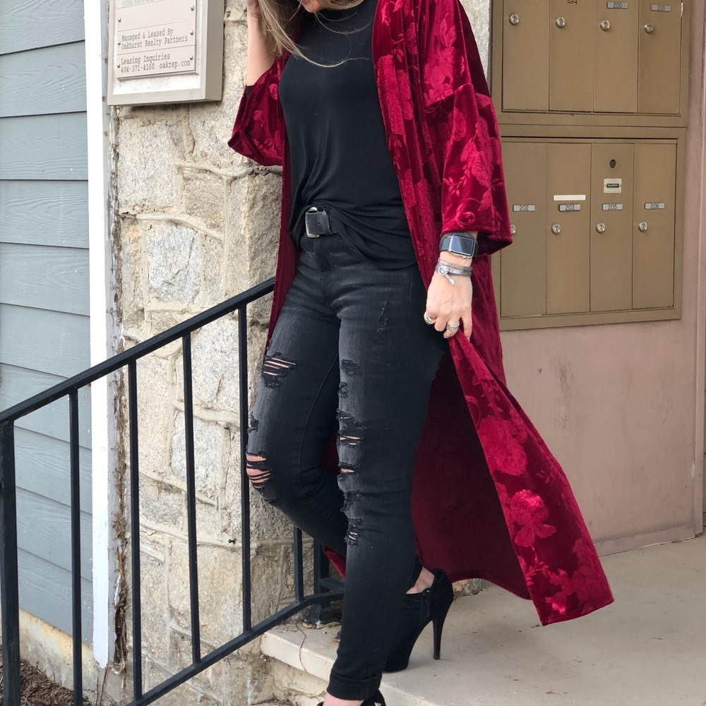 NEW Lush Floral Long Velvet Duster Cardigan